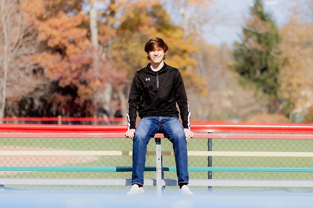 sports bleachers senior portrait photography West Virginia